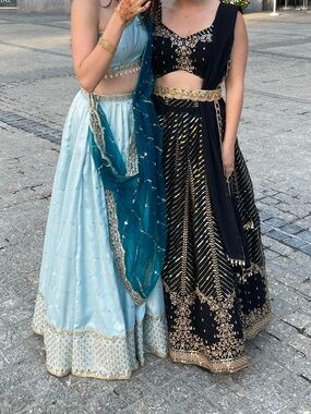 Stunning Black Lehenga Set with Gold Accents - includes dupatta and belt